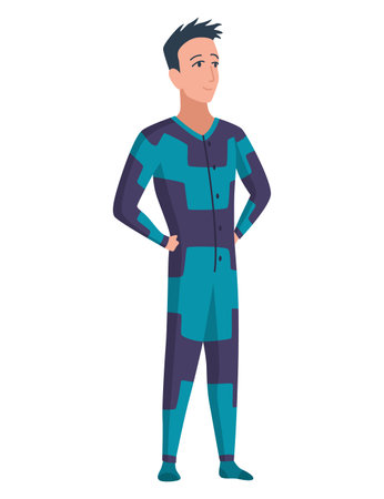 Character pajama. Men dressed in jumosuit. People wearing jumpsuit or kigurumi. Pajama party, person in costumeのイラスト素材