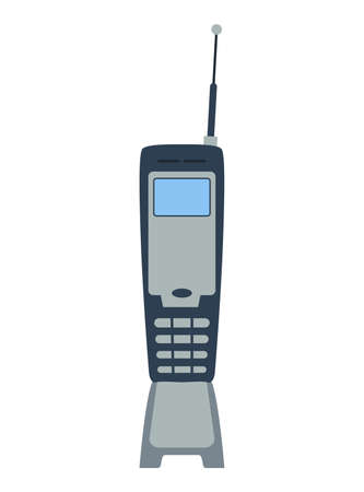 Step of evolution of phone. Last century communication device. Old mobile technology of phone. Gadget of past generationのイラスト素材