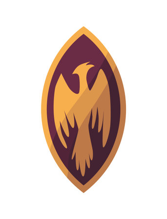 Medieval kingdom character heraldic coat of arms. Knight shield as a symbol of protection security valor and element of military equipment. Birdのイラスト素材