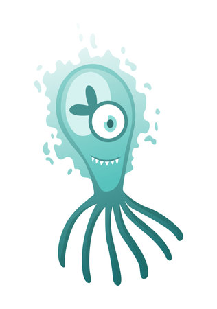 Cartoon bacteria virus. Germ or microbe funny character. Cute kid toy monster icon. Colored stylized drawing in vector. Pathogen microorganismのイラスト素材