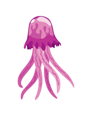 Jellyfish. Sea wildlife or ocean fauna concept. Aquatic underwater or undersea animal. Creative medusa flat icon for web design. Colorful swimming marine creatureのイラスト素材