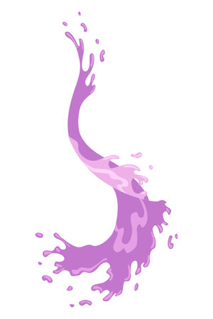 Colourful flowing spattering. Splattered pure juice or liquid. Drops with abstract forms of wave. Cartoon illustration with color water splashのイラスト素材