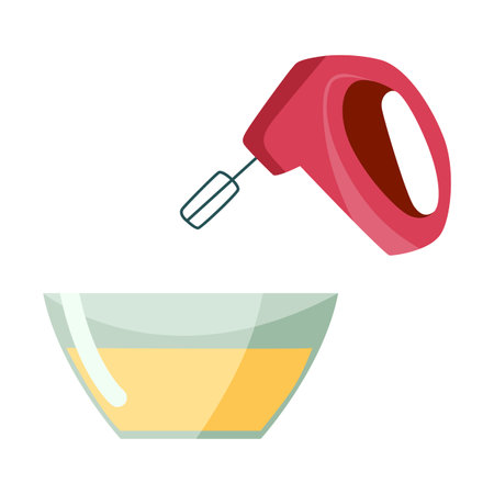 Step by preparation cake. Sweet bakery or cooking process. Baking ingredient or food preparation sign. Recipe elementのイラスト素材