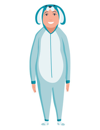 Animal character pajama.  People wearing jumpsuit or kigurumi. Pajama party, person in costume rabbitのイラスト素材