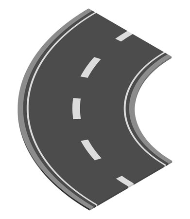 Isometric road element for highway city street map traffic creation. Asphalt part of road and route with curveのイラスト素材