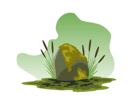 Boulder rock stone. Debris of the mountain. Cartoon stone and elements for game in flat style on color background. Flagstone rocky vector illustrationのイラスト素材