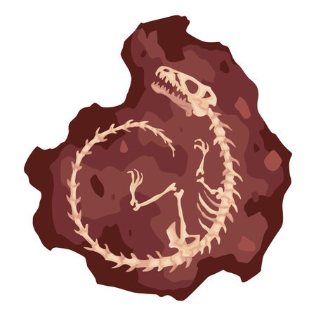 Dinosaur skeleton bone, fossil excavation of archeology isolated. Prehistoric reptile skeleton lying underground. Paleontological artifacts. Archaeological findのイラスト素材