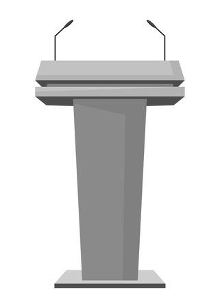 Tribune. Stand or debate podium with microphone for speech. Rostrum for business presentation or conference speech tribune. Empty platform for speakersのイラスト素材
