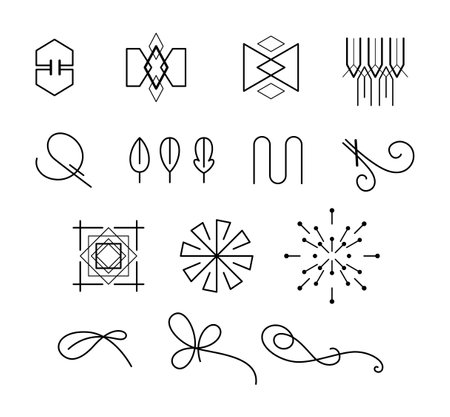 Vintage flat design elements. Hand drawn vector page decoration. Symbol collection in simple styleのイラスト素材