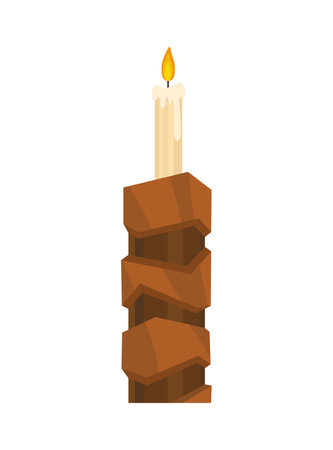 Candlestick. Vintage candelabrum with burning wax candle flame. Elegant old-fashioned holder or metallic lamp icon illustration for interior design. Antique candleのイラスト素材