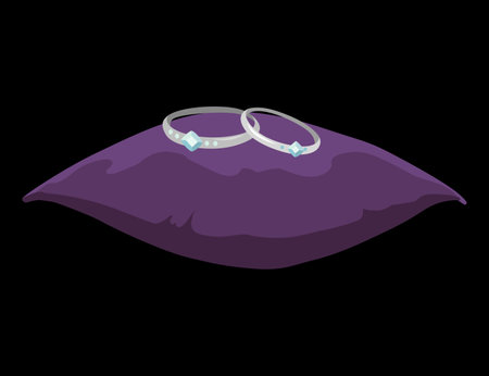 Wedding jewelry rings on pillow. Engagement symbol, silver jewellery for proposal marriage wed. Sign will you marry meのイラスト素材