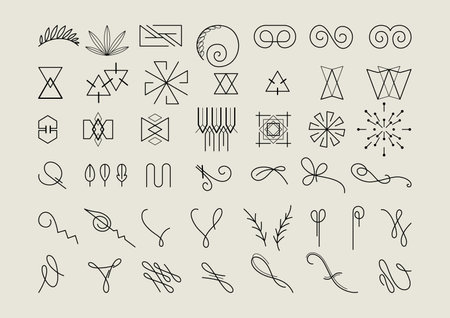Vintage flat design elements. Hand drawn vector page decoration. Symbol collection in simple styleのイラスト素材