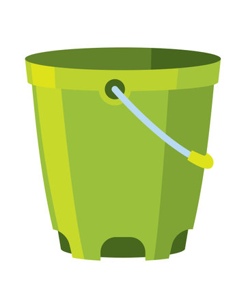Bucket. Bail vector cartoon icon or pail with handle. Plastic household equipment. Cleaning containerのイラスト素材