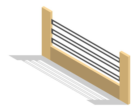 Isometric fence icon. Urban real estate boundary element. Spans fences of steel or iron materials. For gaming environment, app or web designのイラスト素材
