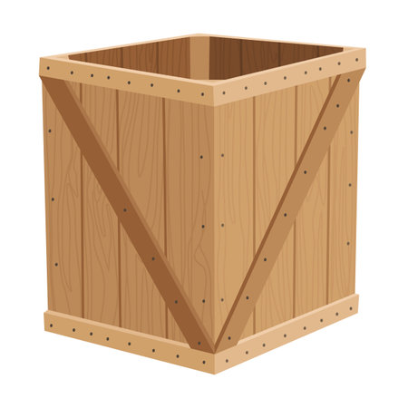 Wooden box. Retail, logistics, delivery, storage concept. Delivery container, empty parcel or shipping crates isolated vector illustration. Cargo distribution pack for food or productsのイラスト素材