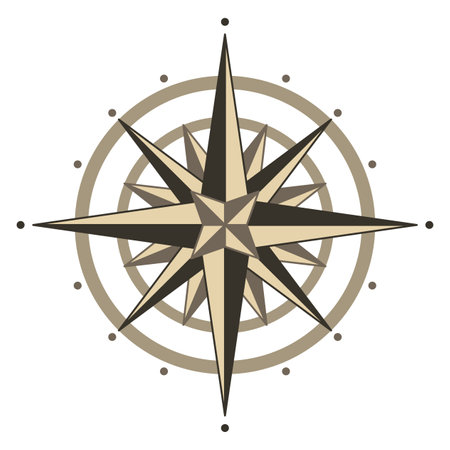 Cartoon island pirate map item, wind rose. Hand drawn symbols in engraved style of vector...