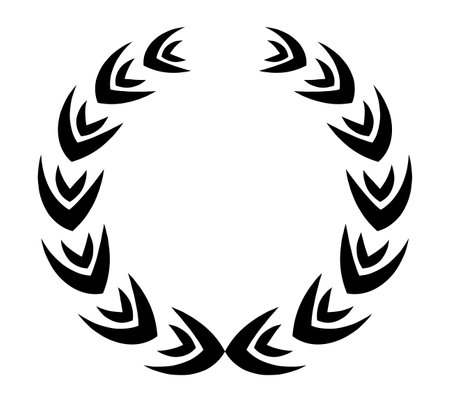 Vintage laurel wreath. Black silhouette circular sign depicting an award achievement heraldry, nobility, emblem. Laurel wreath award, winning, prize or victoryのイラスト素材