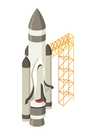 Space element isometric. Spaceship, space exploration image. Creative element, color web icon for infographic. Isolated vector illustrationのイラスト素材