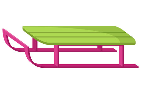 Children sledges. Winter seasonal classic childhood transport vehicle for outdoor leisure recreation. Snow wooden and metallic sledge, equipment for outdoor activitiesのイラスト素材