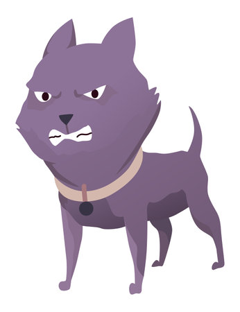 Angry dog. Mad animal with sharp teeth. Dangerous cartoon pet. Vector dog in action poses standing. Aggressive pooch isolated on white backgroundのイラスト素材