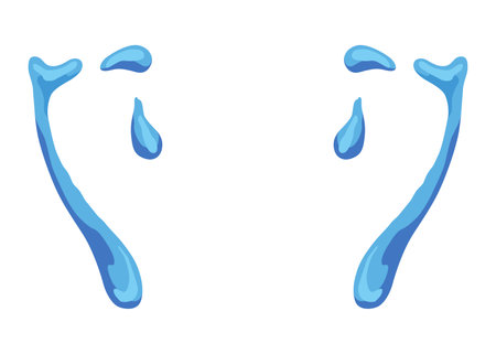 Cartoon tear drops icon. Sorrow cry streams, tear blob. Crying fluid, falling blue water drops. Isolated vector for sorrowful character weeping expression. Wet grief dropletsのイラスト素材