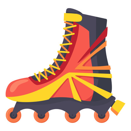 Rollerskates. Cartoon roller skates, retro footwear on wheels, kid sport shoes. Inline skates vector icon. Summer sport equipmentのイラスト素材