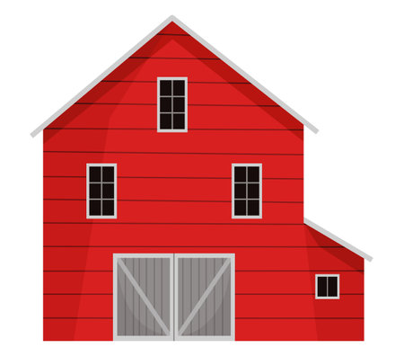 Barn icon. Farmyard architecture building. Cartoon farm shed. Wooden stable in rustic retro style. Vector illustration in flat style on white backgroundのイラスト素材