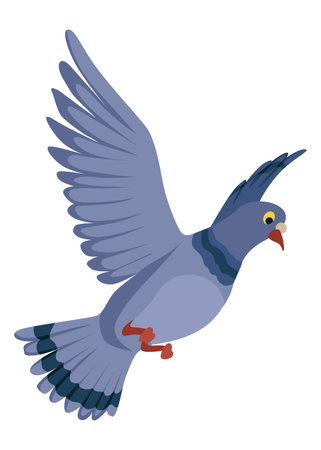 Funny pigeon character. Cartoon dove isolated on white background. Wild winged creature, urban faunaのイラスト素材