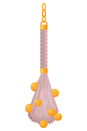 Tassel fringe accessory icon. Leather trinket, handbag embelishments or fashion key chain. Textile zipper. Isolated vector illustration symbolのイラスト素材