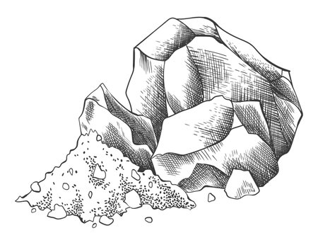 Sea salt sketch. Hand draw spice, vintage sea powder. Food ingredients to cook, isolated coloring vector illustrationのイラスト素材