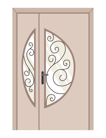Front door. Closed entrance house in modern flat design. Decorative element isolated on white background. Vector illustrationのイラスト素材