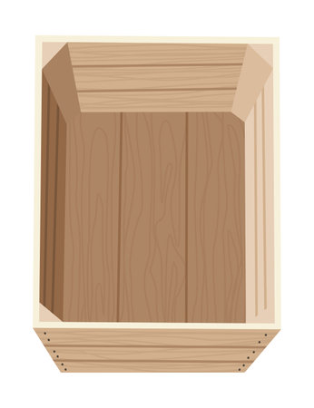 Wooden box. Retail, logistics, delivery, storage concept. Delivery container, empty parcel or shipping crates isolated vector illustration. Cargo distribution pack for food or productsのイラスト素材
