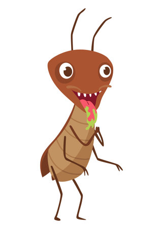 Dirt cockroach. Funny brown beetle. Adorable parasit, wildlife sticker. Cartoon insect pest vector illustrationのイラスト素材