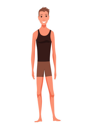 Male figure type icon. Body front view. Human anatomy, man standing shape. Vector illustration in cartoon styleのイラスト素材