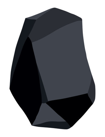 Coal black mineral resources. Pieces of fossil stone. Polygonal shape. Black rock stone of graphite or charcoal. Energy resource charcoal iconのイラスト素材
