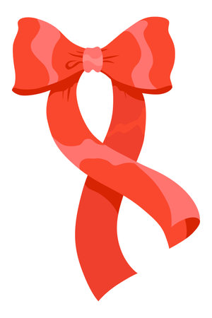 Bow icon. Cartoon ribbon for invitation or gifts, present cards and luxury wrap pack isolated on white background. Holidays and celebrations decoration for your design. Vector illustrationのイラスト素材