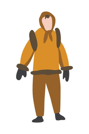 North pole arctic people. Polar man vector illustration in flat style. Life in the north. Clothes for arctic winterのイラスト素材