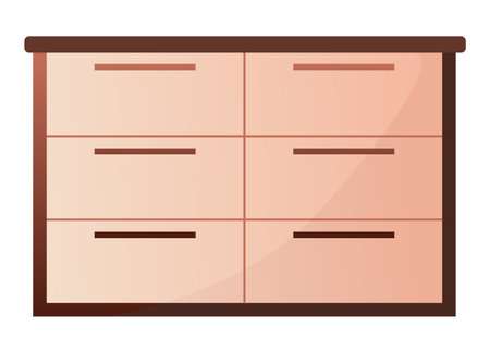 Wardrobes with clothes and shoes, packaging boxes. Isolated wooden cupboard vector illustrationのイラスト素材