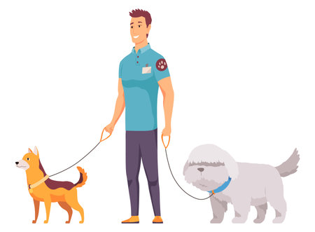 Animal shelter homeless pets, adoption banner layout. Finding new house for pet and homeless domestic animals care. Colorful vector illustration in flat cartoon styleのイラスト素材