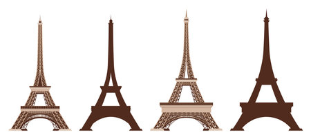 Eiffel Tower vector icons. World famous France tourist attraction symbols. International architectural monuments isolated on white background. Vector illustrationのイラスト素材