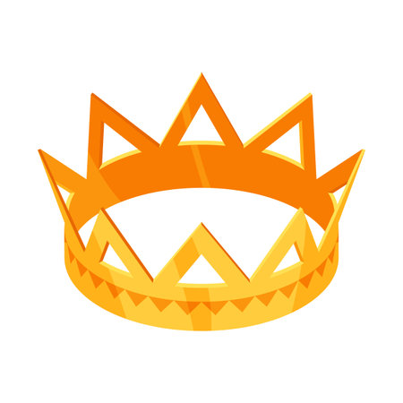 Isometric golden crown. Royal gold headdress for monarch, king or queen with luxury colored gemstones. Vector 3d jewelry isolated on white backgroundのイラスト素材