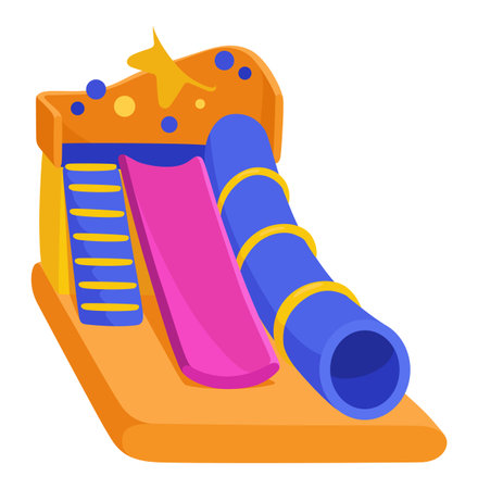 Inflatable bouncy slide icon. Bright and fun playground for childhood activity in the park. Summer amusement activity space. Equipment for kids, vector illustrationのイラスト素材