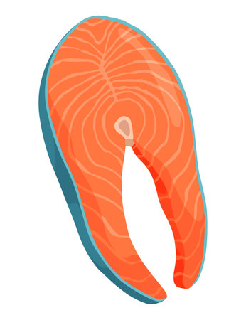 Red fish salmon steak. Omega-3 product. Flat vector illustration isolated on white backgroundのイラスト素材