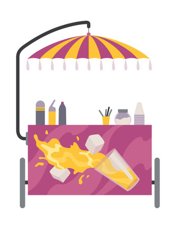 Street fast food stall, truck sale. Mobile food cart. Pizza, hamburger orhot dog fast food street shop. Vector illustration on whiteのイラスト素材