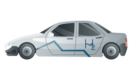 Hydrogen fuel. Green hydrogen. Hydrogen is ecological form of energy. Use green energy from renewable natural resources. Vector illustration isolated on a white backgroundのイラスト素材