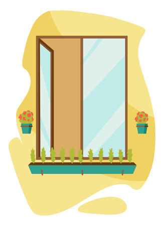 Urban gardening. Ecological and sustainable green lifestyle. City plants in urban environment concept. City parks element for advertising flyer, leaflet, info banner idea. Vector illustrationのイラスト素材
