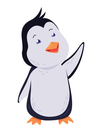 Cute penguin waving and smile. Funny draw character in cartoon style. Adorable wild animal. Vector illustrationのイラスト素材