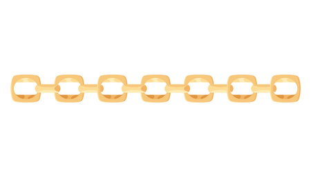 Metal chainlets with variety chain links. Gold vector illustration isolated on white background. Jewelry from precious metals. For jewelry store ad, fashion conceptのイラスト素材