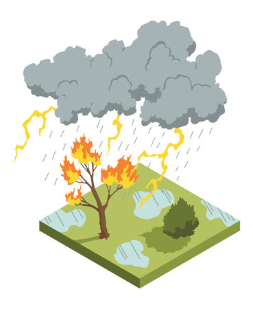 Thunderstorm. Natural Disaster Icon. 3d Vector Illustrationのイラスト素材