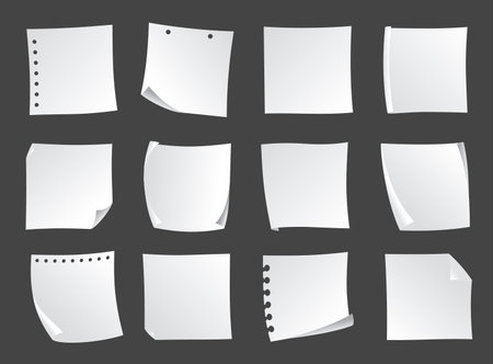 Sticky notes set. Blank note paper sheets. Information reminder. Notepads and memo messages, paper sheets. Vector illustrationのイラスト素材